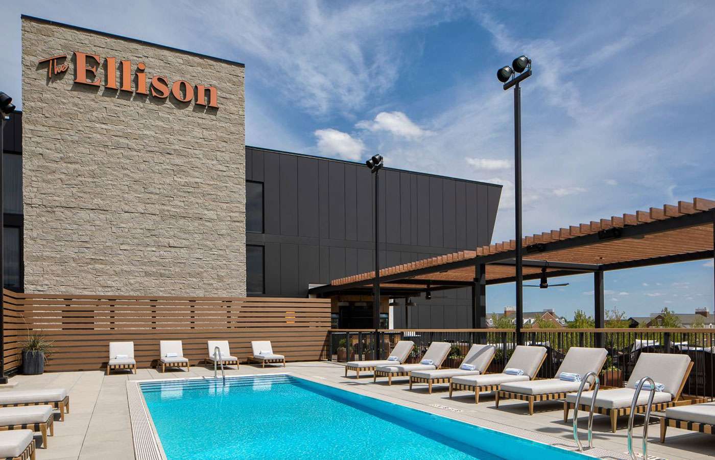 Boutique hotel The Ellison features a vibrant rooftop pool and bar on Western Avenue, Oklahoma City, Oklahoma